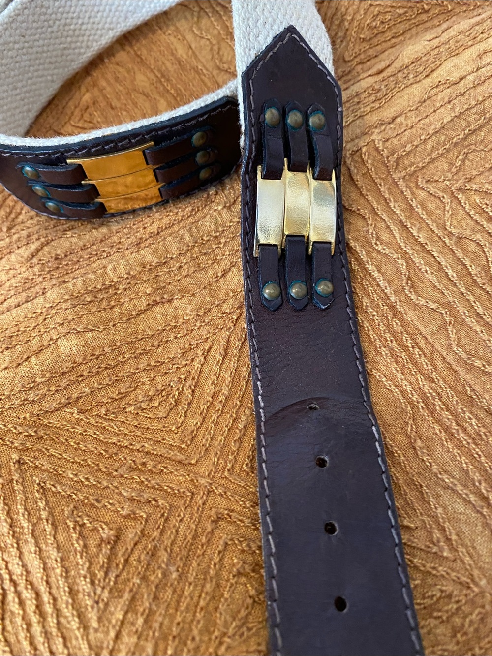 Holt Renfrew Leather Canvas web metal BELT - Picture 2 of 6
